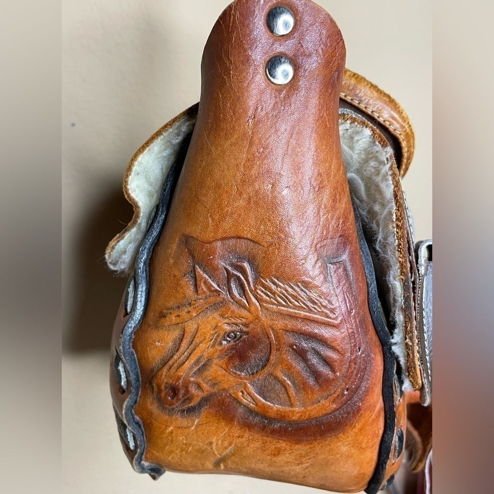 Brown Leather Stamped Novelty Western Cowgirl Cowboy Saddle Purse‌‌‌‌‌‌‌‌‌‌‌‌‌ - Picture 8 of 13